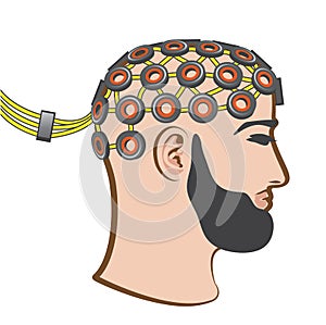 Brain EEG electrodes Bearded Man vector Illustration