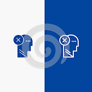 Brain, Failure, Head, Human, Mark, Mind, Thinking Line and Glyph Solid icon Blue banner Line and Glyph Solid icon Blue banner