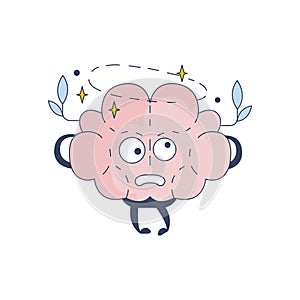 Brain Feeling Dizzy Comic Character Representing Intellect And Intellectual Activities Of Human Mind Cartoon Flat Vector