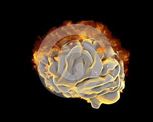 Brain in fire, conceptual image for psychological burnout