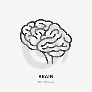 Brain flat line icon. Vector thin pictogram of human internal organ, outline illustration for neurology clinic