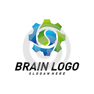 Brain with Gear, Creative mind with Mechanic, learning and design icons. People symbols. Colorful Icon