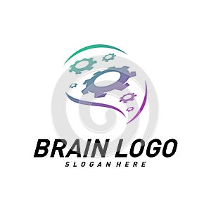 Brain with Gear, Creative mind with Mechanic, learning and design icons. People symbols. Colorful Icon