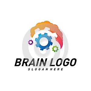 Brain with Gear, Creative mind with Mechanic, learning and design icons. People symbols. Colorful Icon