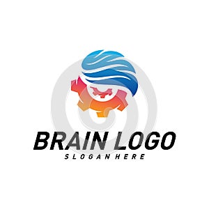 Brain with Gear, Creative mind with Mechanic, learning and design icons. People symbols. Colorful Icon