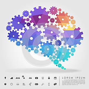 Brain gear polygon with business icon