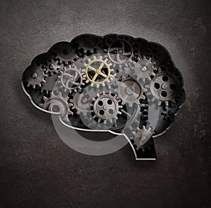 Brain gears and cogs concept 3d illustration