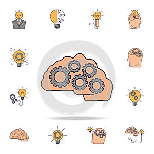 brain and gears fild color icon. Detailed set of color idea icons. Premium graphic design. One of the collection icons for