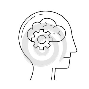 Brain with gears vector line icon.