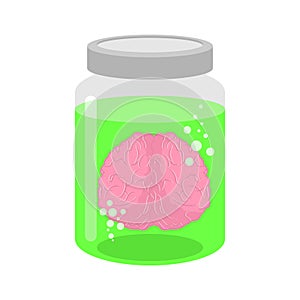 Brain in glass jar. Brainss in glassy Liter jar. vector illustration