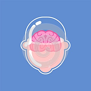 Brain in Glass transparent head. Vector illustration
