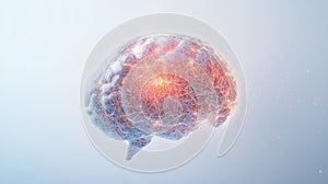 Brain with a glowing area, symbolizing cognitive activity and innovation