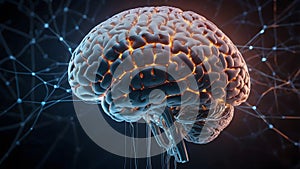 Brain with Glowing Neural Networks and AI Algorithms Symbolizing Innovation