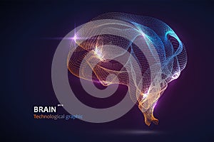 Brain graphic made of streamlined particles, vector illustration