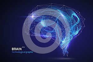 Brain graphic made of streamlined particles, vector illustration