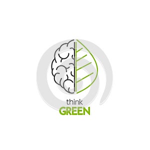 Brain With green leaf Logo Template design. Green technology for healthy life