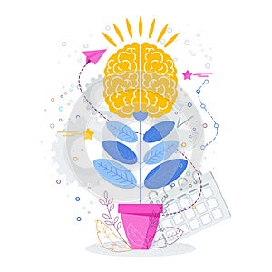 Brain grows in a flower pot like a plant.