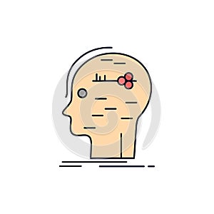 brain, hack, hacking, key, mind Flat Color Icon Vector