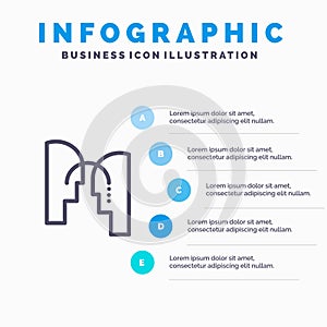 Brain, Head, Mind, Transfer Line icon with 5 steps presentation infographics Background