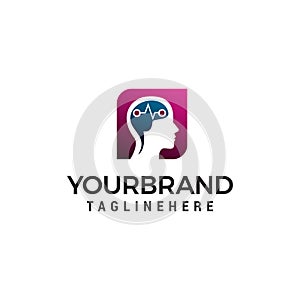 Brain head Tech logo design concept template