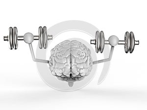 Brain holding dumbbells