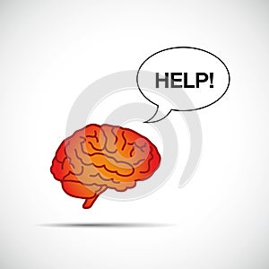 Brain holding placard human brain need help concept