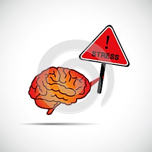 Brain holding placard with the word stress brain need help concept