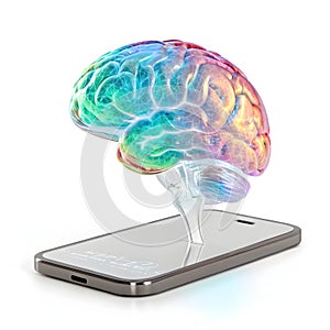 Brain hologram icon 3D render isolated on white background