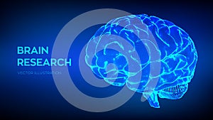 Brain. Human brain research. 3D Science and Technology concept. Neural network. IQ testing, artificial intelligence