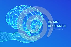 Brain. Human brain research. 3D Science and Technology concept. Neural network. IQ testing, artificial intelligence virtual