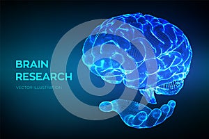 Brain. Human brain research. 3D Science and Technology concept. Neural network. IQ testing, artificial intelligence virtual