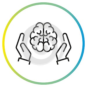 brain with human hands icon