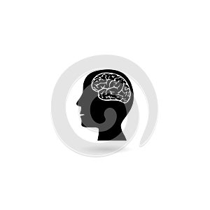 Brain and human head icon with shadow