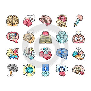 brain human mind head idea icons set vector