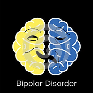 Brain icon for bipolar disorder flat design.