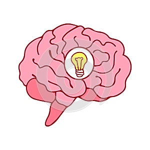 BRAIN ICON WITH bulb IDEA CONCEPT cartoon style vector illustration