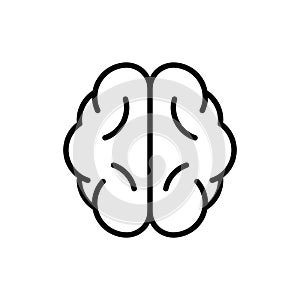 Brain icon. Comprehension symbol. Linear symmetrical human organ. Cartoon pictogram. Black illustration of mind, intellect,