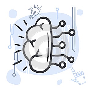 Brain icon with digital information flow. Concept of artificial intelligence, innovation and computer technology