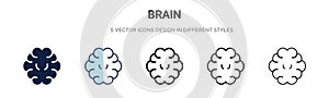 Brain icon in filled, thin line, outline and stroke style. Vector illustration of two colored and black brain vector icons designs