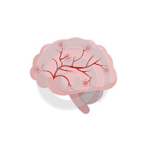 Brain icon isolated on white background, medical illustration in flat design. Cerebral circulation and spasm of cerebral