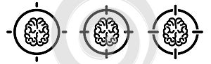 Brain icon in target crosshair. Focus on , targeting mind concept
