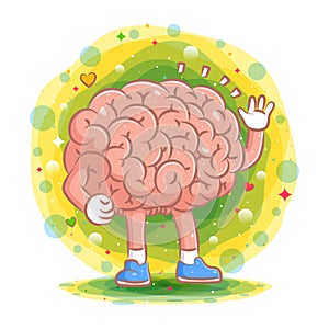 The brain illustration model waves his hand