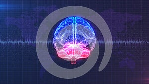 Brain image - digital pink, purple and blue brain with brainwave animation photo