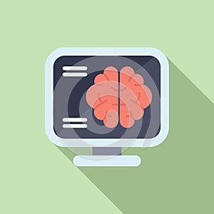 Brain image monitor icon flat vector. Scan mri lab