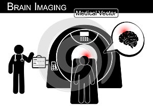 Brain Imaging . Patient lie on CT scanner for diagnosis of brain disease ( Hemorrhagic or Ischemic stroke , Brain tumor , Brain a