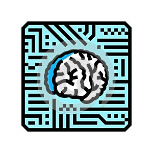 brain inside a circuit board pattern color icon vector illustration