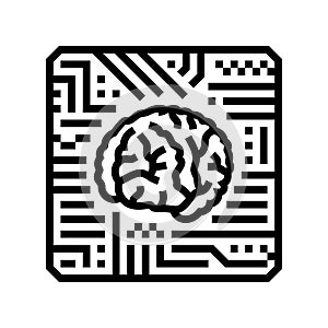 brain inside a circuit board pattern line icon vector illustration