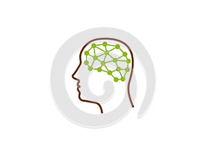 Brain inside the head a technology style for logo