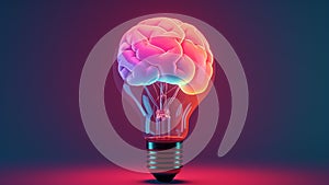 Brain inside of light bulb on gradient background