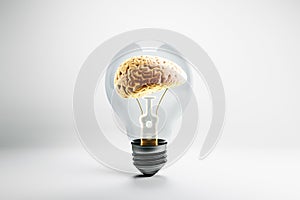 Brain inside a lightbulb symbolizing creativity and intelligence. 3D Rendering photo